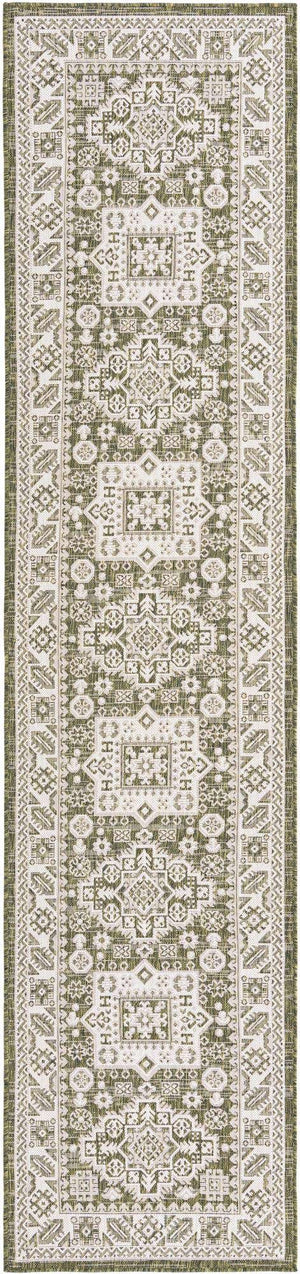 Green 2' 7 x 12' Outdoor Aztec Runner Area Rug Weather Resistant for Patio, Deck, Terrace, Balcony, Porch 100% Polypropylene Traditional Carpet Mat for Sale at Rug Engine