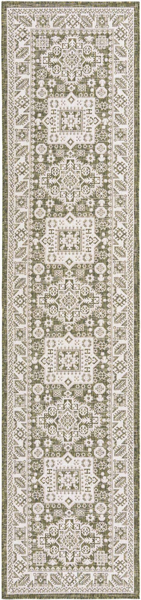 Green 2' 7 x 12' Outdoor Aztec Runner Area Rug Weather Resistant for Patio, Deck, Terrace, Balcony, Porch 100% Polypropylene Traditional Carpet Mat for Sale at Rug Engine
