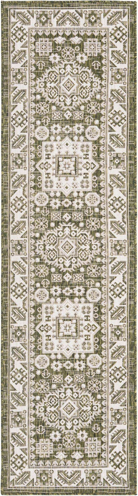 Green 2' x 8' Outdoor Aztec Runner Area Rug Weather Resistant for Patio, Deck, Terrace, Balcony, Porch 100% Polypropylene Traditional Carpet Mat for Sale at Rug Engine
