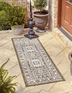 Green 2' x 6' 1 Outdoor Aztec Runner Area Rug Weather Resistant for Patio, Deck, Terrace, Balcony, Porch 100% Polypropylene Traditional Carpet Mat for Sale at Rug Engine