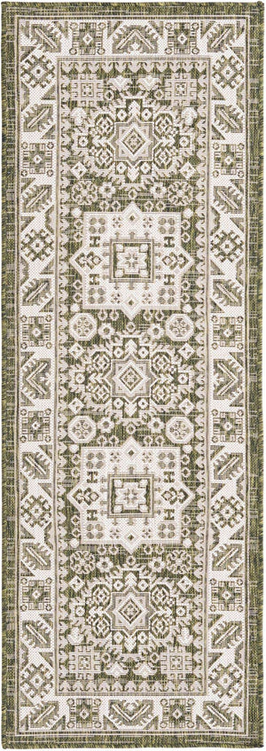Green 2' x 6' 1 Outdoor Aztec Runner Area Rug Weather Resistant for Patio, Deck, Terrace, Balcony, Porch 100% Polypropylene Traditional Carpet Mat for Sale at Rug Engine