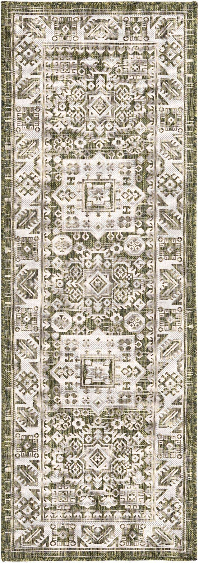 Green 2' x 6' 1 Outdoor Aztec Runner Area Rug Weather Resistant for Patio, Deck, Terrace, Balcony, Porch 100% Polypropylene Traditional Carpet Mat for Sale at Rug Engine