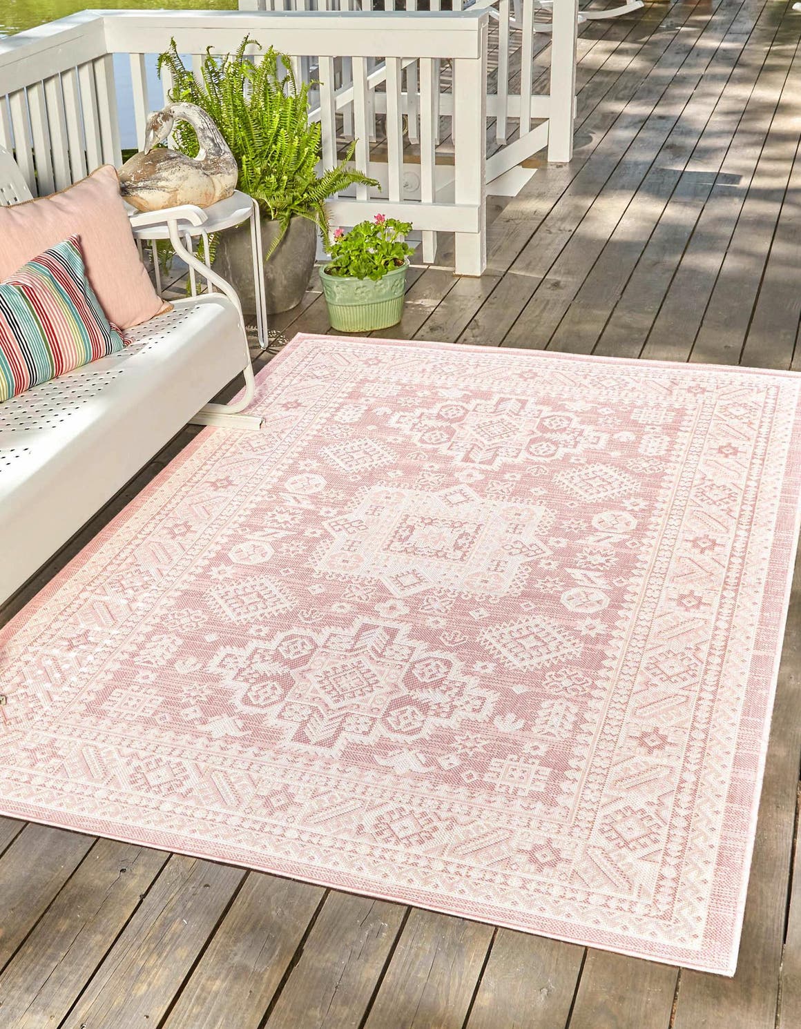 Pink 6' 1 x 9' Outdoor Aztec Rectangle Area Rug Weather Resistant for Patio, Deck, Terrace, Balcony, Porch 100% Polypropylene Traditional Carpet Mat for Sale at Rug Engine