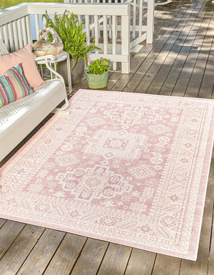 Pink 6' 1 x 9' Outdoor Aztec Rectangle Area Rug Weather Resistant for Patio, Deck, Terrace, Balcony, Porch 100% Polypropylene Traditional Carpet Mat for Sale at Rug Engine
