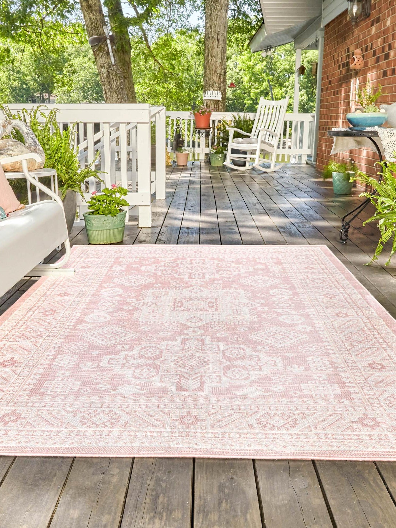 Pink 6' 1 x 9' Outdoor Aztec Rectangle Area Rug Weather Resistant for Patio, Deck, Terrace, Balcony, Porch 100% Polypropylene Traditional Carpet Mat for Sale at Rug Engine
