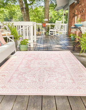 Pink 6' 1 x 9' Outdoor Aztec Rectangle Area Rug Weather Resistant for Patio, Deck, Terrace, Balcony, Porch 100% Polypropylene Traditional Carpet Mat for Sale at Rug Engine