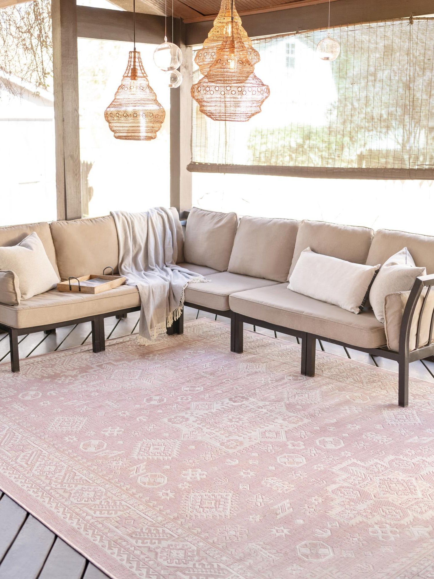 Pink 6' 1 x 9' Outdoor Aztec Rectangle Area Rug Weather Resistant for Patio, Deck, Terrace, Balcony, Porch 100% Polypropylene Traditional Carpet Mat for Sale at Rug Engine