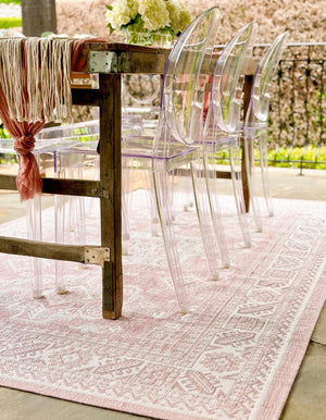 Pink 6' 1 x 9' Outdoor Aztec Rectangle Area Rug Weather Resistant for Patio, Deck, Terrace, Balcony, Porch 100% Polypropylene Traditional Carpet Mat for Sale at Rug Engine