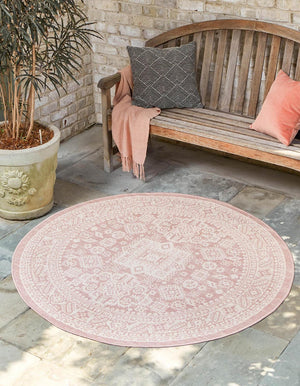 Pink 13' 1 x 13' 1 Outdoor Aztec Round Area Rug Weather Resistant for Patio, Deck, Terrace, Balcony, Porch 100% Polypropylene Traditional Carpet Mat for Sale at Rug Engine