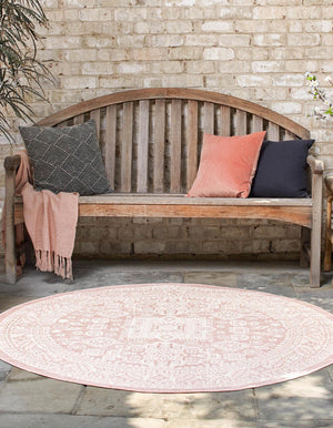 Pink 3' 1 x 3' 1 Outdoor Aztec Round Area Rug Weather Resistant for Patio, Deck, Terrace, Balcony, Porch 100% Polypropylene Traditional Carpet Mat for Sale at Rug Engine
