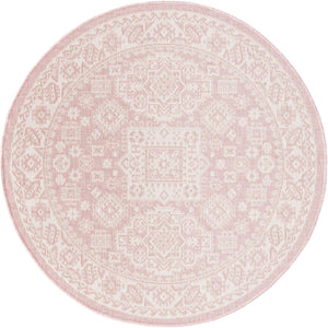 Pink 4' 1 x 4' 1 Outdoor Aztec Round Area Rug Weather Resistant for Patio, Deck, Terrace, Balcony, Porch 100% Polypropylene Traditional Carpet Mat for Sale at Rug Engine