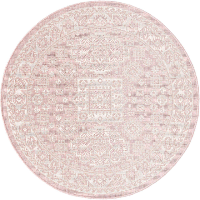 Pink 4' 1 x 4' 1 Outdoor Aztec Round Area Rug Weather Resistant for Patio, Deck, Terrace, Balcony, Porch 100% Polypropylene Traditional Carpet Mat for Sale at Rug Engine