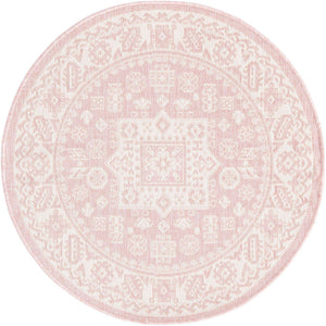 Pink 3' 1 x 3' 1 Outdoor Aztec Round Area Rug Weather Resistant for Patio, Deck, Terrace, Balcony, Porch 100% Polypropylene Traditional Carpet Mat for Sale at Rug Engine