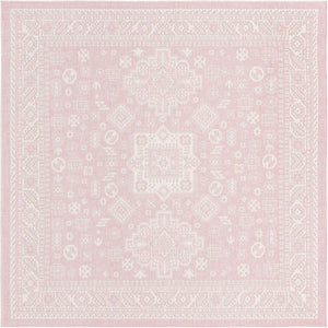 Pink 8' x 8' Outdoor Aztec Square Rug