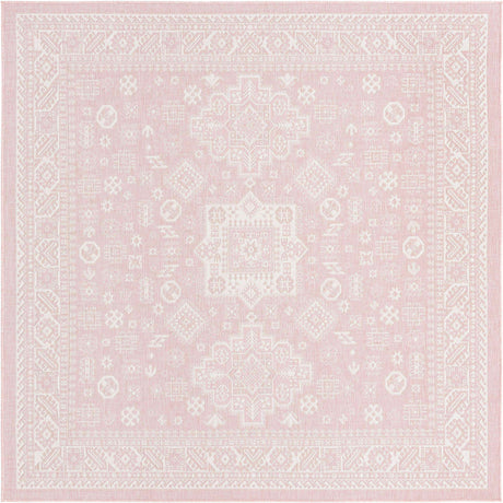 Pink 8' x 8' Outdoor Aztec Square Rug