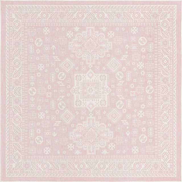 Pink 8' x 8' Outdoor Aztec Square Rug