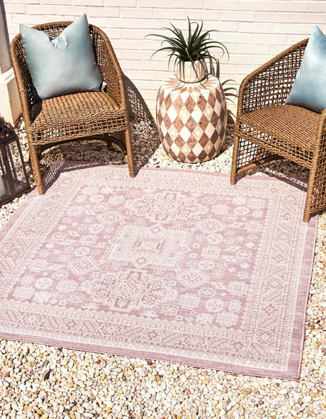 Pink 8' x 8' Outdoor Aztec Square Rug