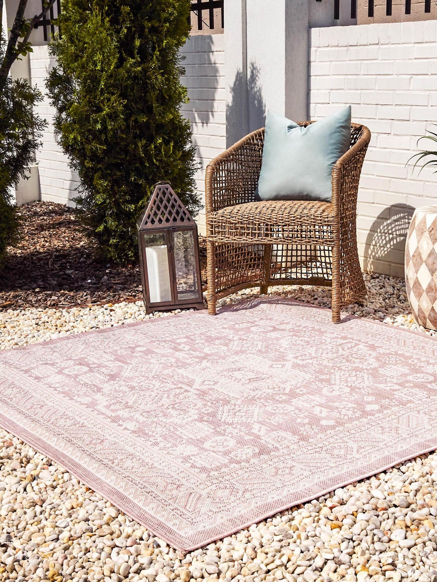 Pink 7' 10 x 7' 10 Outdoor Aztec Square Area Rug Weather Resistant for Patio, Deck, Terrace, Balcony, Porch 100% Polypropylene Traditional Carpet Mat for Sale at Rug Engine