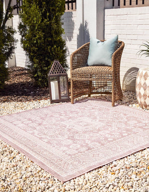 Pink 8' x 8' Outdoor Aztec Square Rug