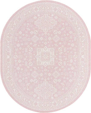 Pink 7' 10 x 10' Outdoor Aztec Oval Area Rug Weather Resistant for Patio, Deck, Terrace, Balcony, Porch 100% Polypropylene Traditional Carpet Mat for Sale at Rug Engine