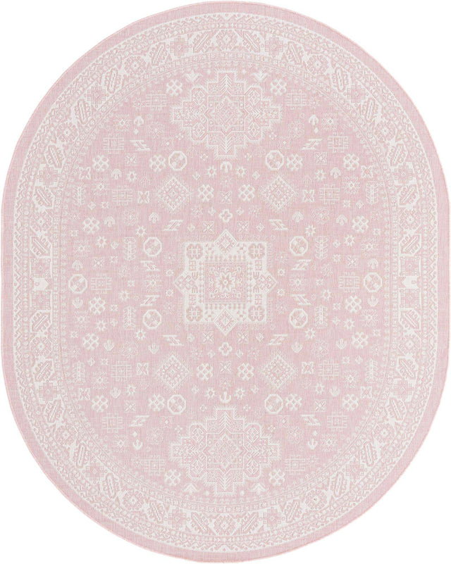 Pink 7' 10 x 10' Outdoor Aztec Oval Area Rug Weather Resistant for Patio, Deck, Terrace, Balcony, Porch 100% Polypropylene Traditional Carpet Mat for Sale at Rug Engine