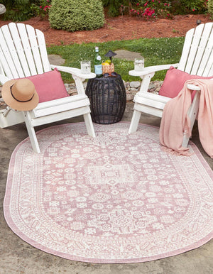 Pink 3' 1 x 5' 3 Outdoor Aztec Oval Area Rug Weather Resistant for Patio, Deck, Terrace, Balcony, Porch 100% Polypropylene Traditional Carpet Mat for Sale at Rug Engine