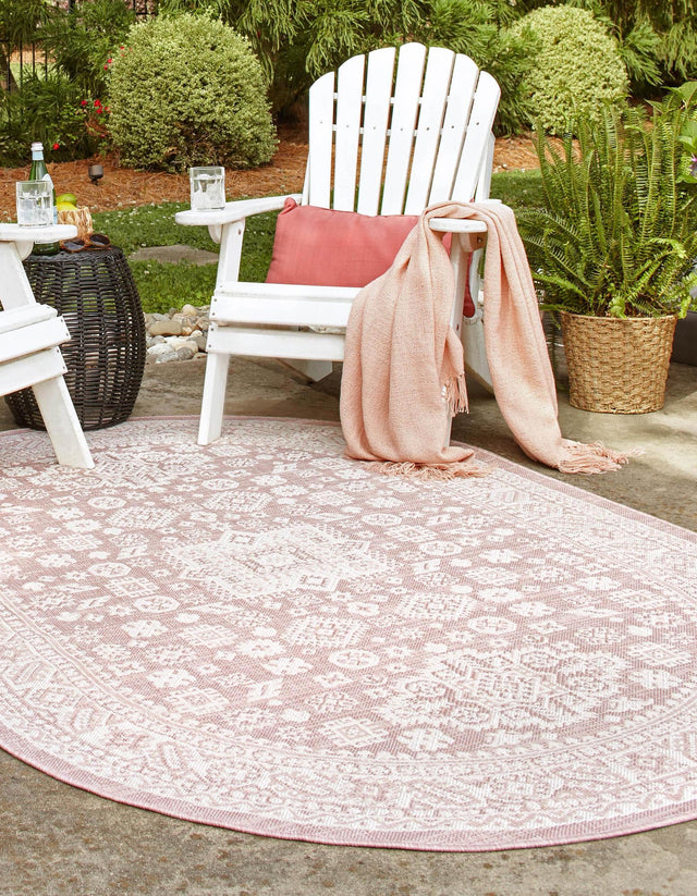 Pink 5' 3 x 8' Outdoor Aztec Oval Area Rug Weather Resistant for Patio, Deck, Terrace, Balcony, Porch 100% Polypropylene Traditional Carpet Mat for Sale at Rug Engine