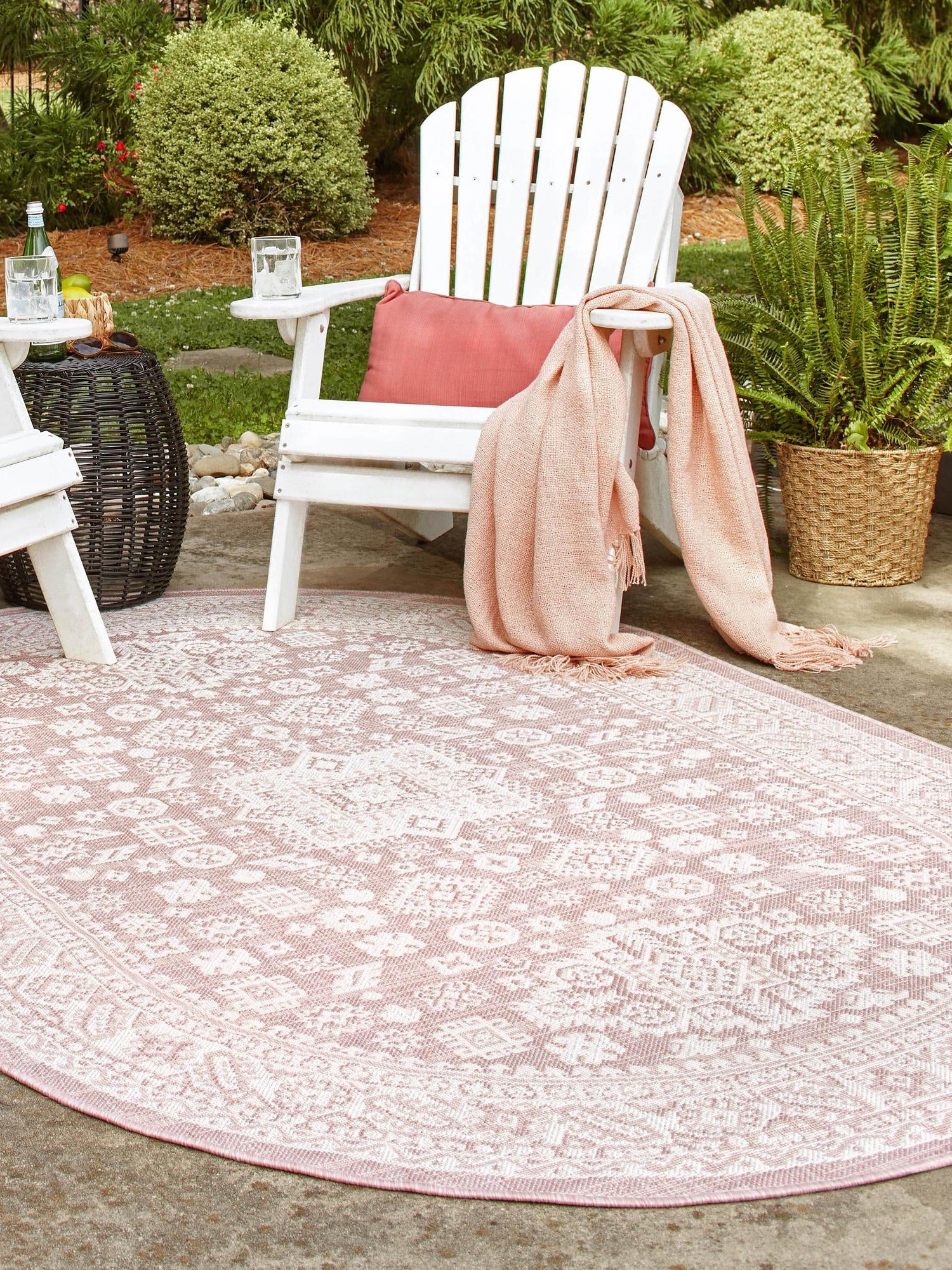 Pink 3' 1 x 5' 3 Outdoor Aztec Oval Area Rug Weather Resistant for Patio, Deck, Terrace, Balcony, Porch 100% Polypropylene Traditional Carpet Mat for Sale at Rug Engine