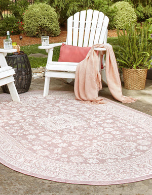 Pink 3' 1 x 5' 3 Outdoor Aztec Oval Area Rug Weather Resistant for Patio, Deck, Terrace, Balcony, Porch 100% Polypropylene Traditional Carpet Mat for Sale at Rug Engine