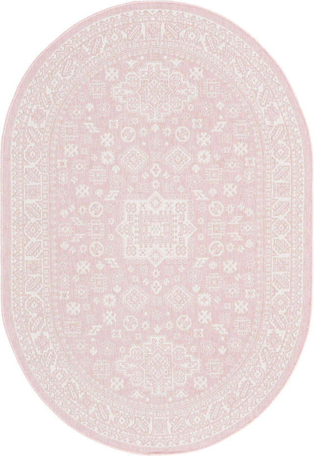 Pink 5' 3 x 8' Outdoor Aztec Oval Area Rug Weather Resistant for Patio, Deck, Terrace, Balcony, Porch 100% Polypropylene Traditional Carpet Mat for Sale at Rug Engine