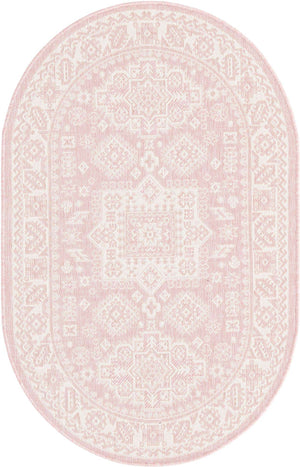 Pink 3' 1 x 5' 3 Outdoor Aztec Oval Area Rug Weather Resistant for Patio, Deck, Terrace, Balcony, Porch 100% Polypropylene Traditional Carpet Mat for Sale at Rug Engine