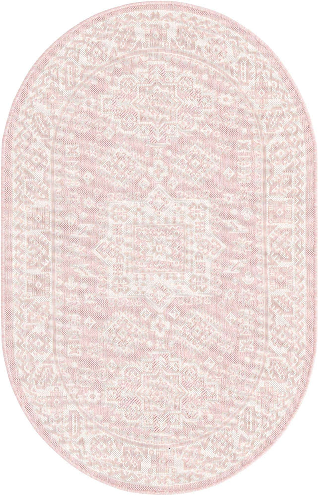 Pink 3' 1 x 5' 3 Outdoor Aztec Oval Area Rug Weather Resistant for Patio, Deck, Terrace, Balcony, Porch 100% Polypropylene Traditional Carpet Mat for Sale at Rug Engine