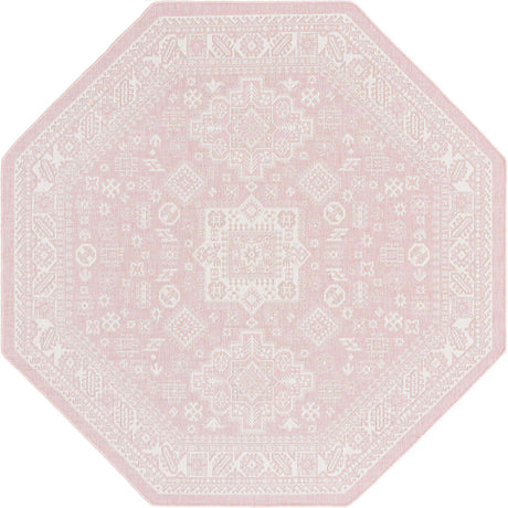 Pink 7' 10 x 7' 10 Outdoor Aztec Octagon Area Rug Weather Resistant for Patio, Deck, Terrace, Balcony, Porch 100% Polypropylene Traditional Carpet Mat for Sale at Rug Engine