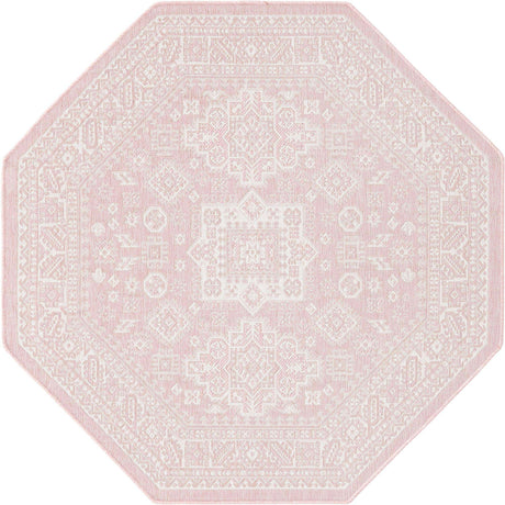 Pink 5' 3 x 5' 3 Outdoor Aztec Octagon Area Rug Weather Resistant for Patio, Deck, Terrace, Balcony, Porch 100% Polypropylene Traditional Carpet Mat for Sale at Rug Engine