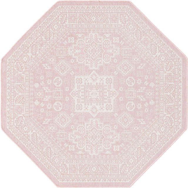 Pink 5' 3 x 5' 3 Outdoor Aztec Octagon Area Rug Weather Resistant for Patio, Deck, Terrace, Balcony, Porch 100% Polypropylene Traditional Carpet Mat for Sale at Rug Engine
