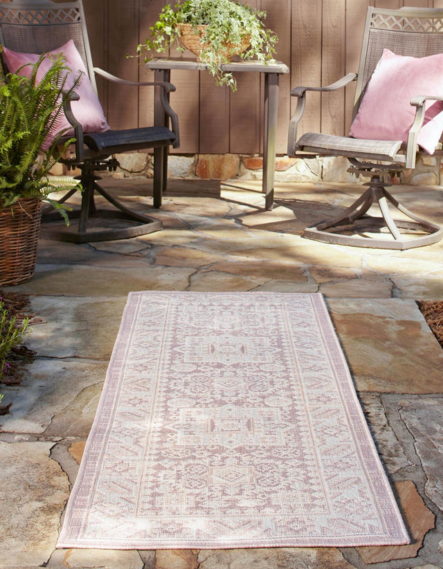 Pink 2' 7 x 12' Outdoor Aztec Runner Area Rug Weather Resistant for Patio, Deck, Terrace, Balcony, Porch 100% Polypropylene Traditional Carpet Mat for Sale at Rug Engine