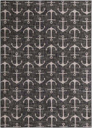 Charcoal 10' x 14' 1 Outdoor Coastal Rectangle Area Rug Weather Resistant for Patio, Deck, Terrace, Balcony, Porch 100% Polypropylene Coastal Decor Carpet for Sale at Rug Engine