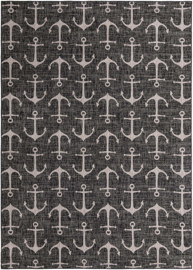 Charcoal 10' x 14' 1 Outdoor Coastal Rectangle Area Rug Weather Resistant for Patio, Deck, Terrace, Balcony, Porch 100% Polypropylene Coastal Decor Carpet for Sale at Rug Engine