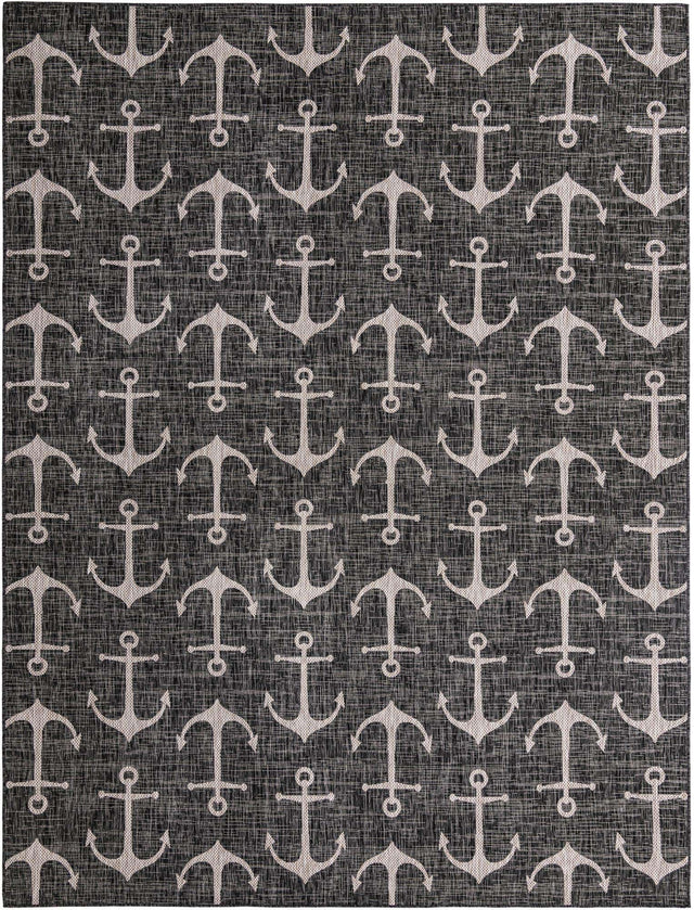 Charcoal 10' x 13' 1 Outdoor Coastal Rectangle Area Rug Weather Resistant for Patio, Deck, Terrace, Balcony, Porch 100% Polypropylene Coastal Decor Carpet for Sale at Rug Engine