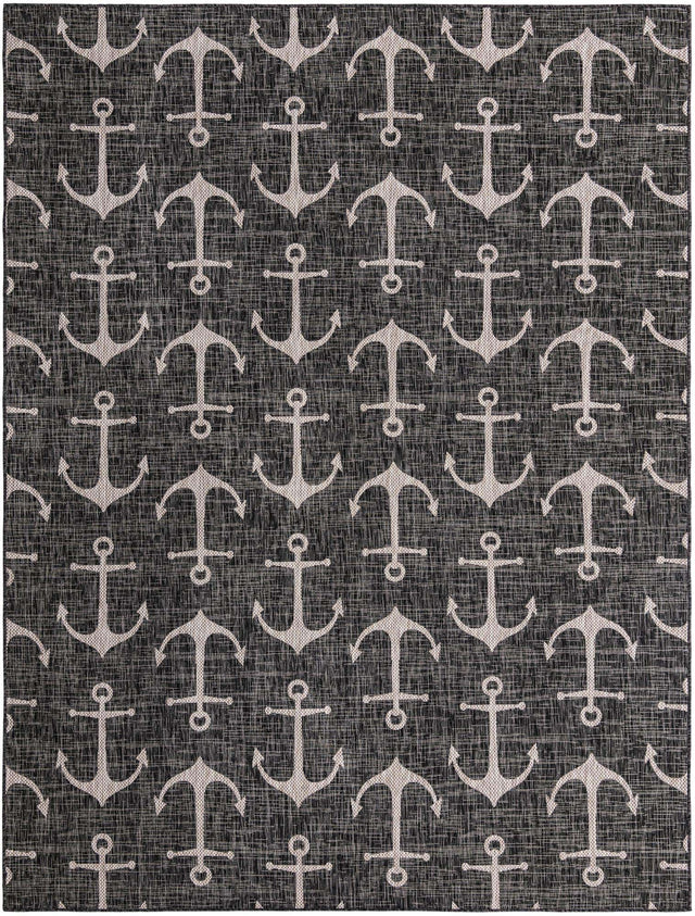 Charcoal 9' x 12' Outdoor Coastal Rectangle Area Rug Weather Resistant for Patio, Deck, Terrace, Balcony, Porch 100% Polypropylene Coastal Decor Carpet for Sale at Rug Engine