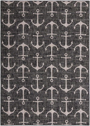 Charcoal 7' 10 x 11' Outdoor Coastal Rectangle Area Rug Weather Resistant for Patio, Deck, Terrace, Balcony, Porch 100% Polypropylene Coastal Decor Carpet for Sale at Rug Engine