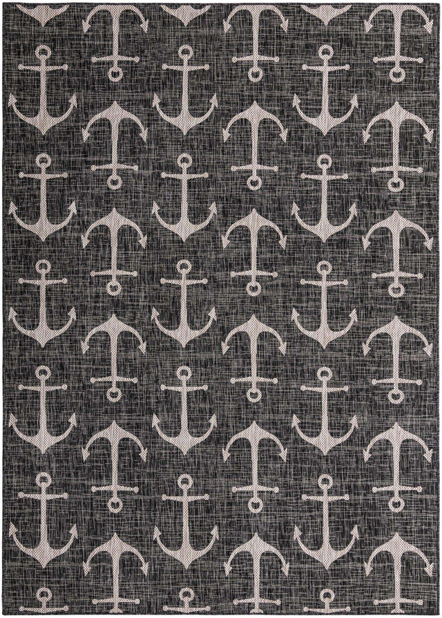 Charcoal 7' 10 x 11' Outdoor Coastal Rectangle Area Rug Weather Resistant for Patio, Deck, Terrace, Balcony, Porch 100% Polypropylene Coastal Decor Carpet for Sale at Rug Engine