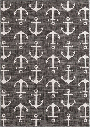 Charcoal 7' 1 x 10' Outdoor Coastal Rectangle Area Rug Weather Resistant for Patio, Deck, Terrace, Balcony, Porch 100% Polypropylene Coastal Decor Carpet for Sale at Rug Engine
