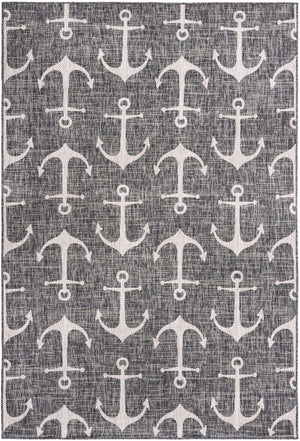 Charcoal 6' 1 x 9' Outdoor Coastal Rectangle Area Rug Weather Resistant for Patio, Deck, Terrace, Balcony, Porch 100% Polypropylene Coastal Decor Carpet for Sale at Rug Engine
