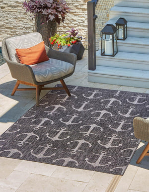 Charcoal 10' x 13' 1 Outdoor Coastal Rectangle Area Rug Weather Resistant for Patio, Deck, Terrace, Balcony, Porch 100% Polypropylene Coastal Decor Carpet for Sale at Rug Engine