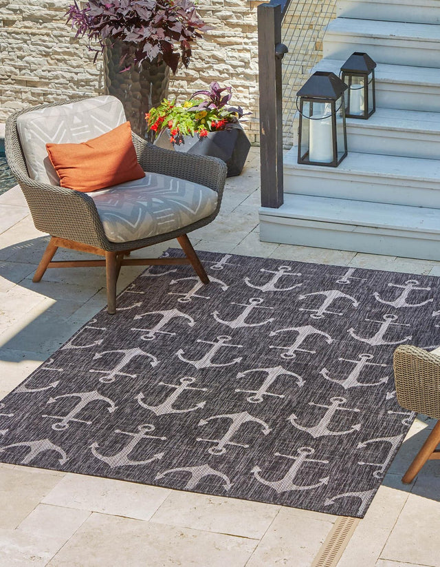 Charcoal 10' x 13' 1 Outdoor Coastal Rectangle Area Rug Weather Resistant for Patio, Deck, Terrace, Balcony, Porch 100% Polypropylene Coastal Decor Carpet for Sale at Rug Engine