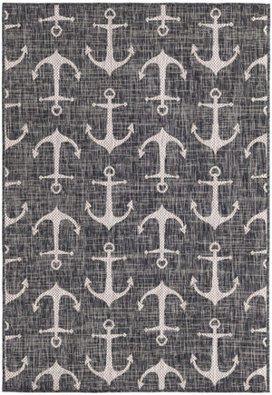 Charcoal 4' 1 x 6' 1 Outdoor Coastal Rectangle Area Rug Weather Resistant for Patio, Deck, Terrace, Balcony, Porch 100% Polypropylene Coastal Decor Carpet for Sale at Rug Engine