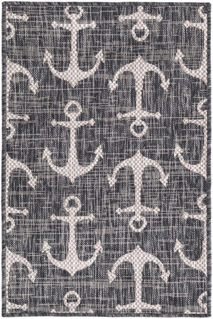 Charcoal 2' x 3' 1 Outdoor Coastal Rectangle Area Rug Weather Resistant for Patio, Deck, Terrace, Balcony, Porch 100% Polypropylene Coastal Decor Carpet for Sale at Rug Engine
