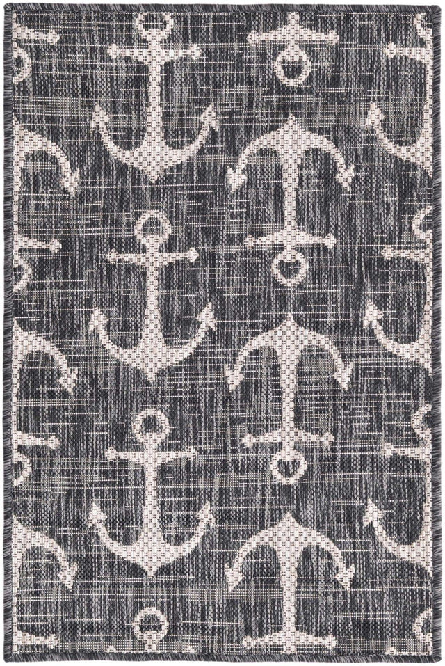 Charcoal 2' x 3' 1 Outdoor Coastal Rectangle Area Rug Weather Resistant for Patio, Deck, Terrace, Balcony, Porch 100% Polypropylene Coastal Decor Carpet for Sale at Rug Engine