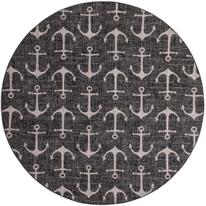 Charcoal 10' x 10' Outdoor Coastal Round Area Rug Weather Resistant for Patio, Deck, Terrace, Balcony, Porch 100% Polypropylene Coastal Decor Carpet for Sale at Rug Engine